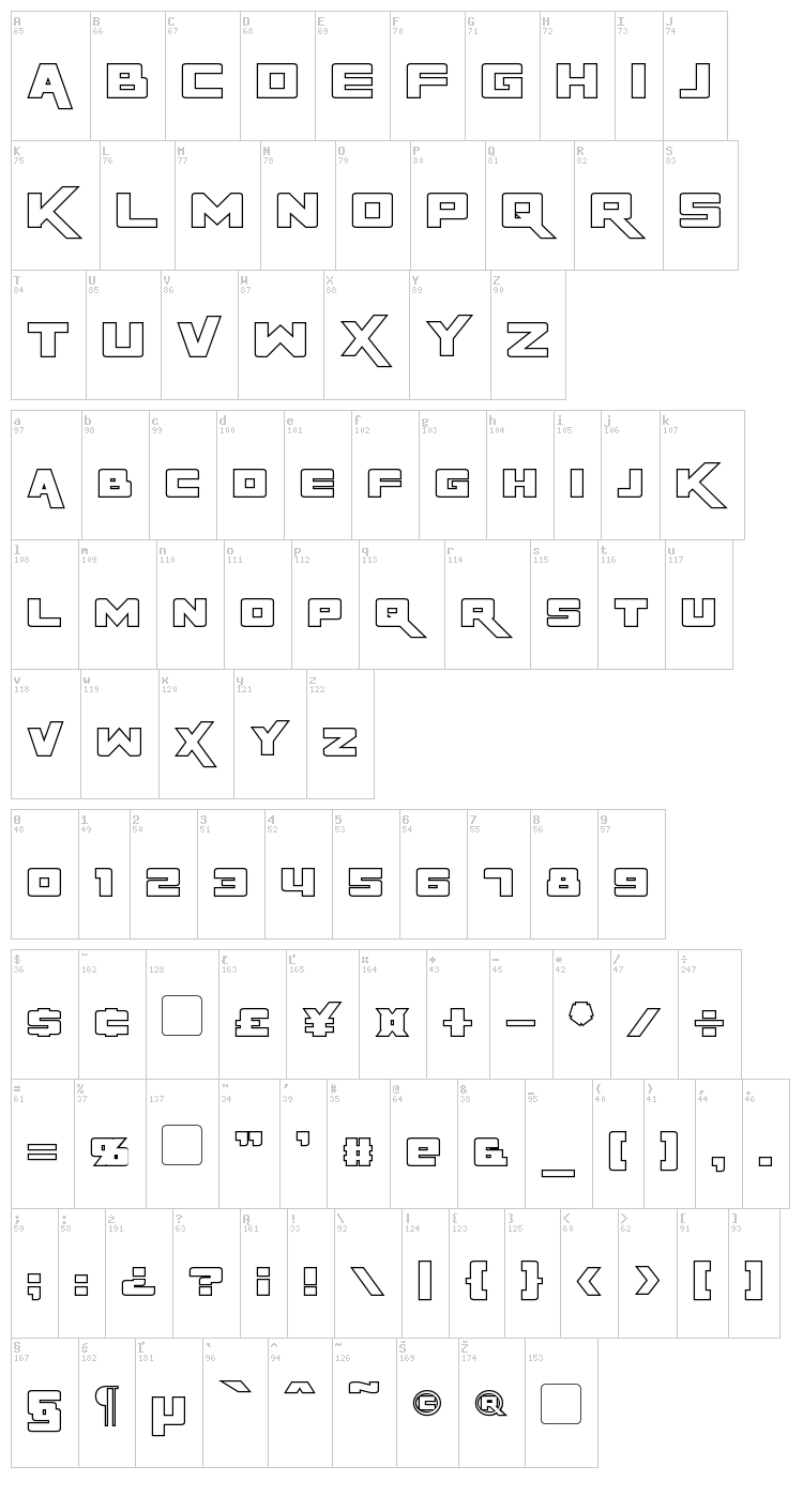 Rapier Zero font map